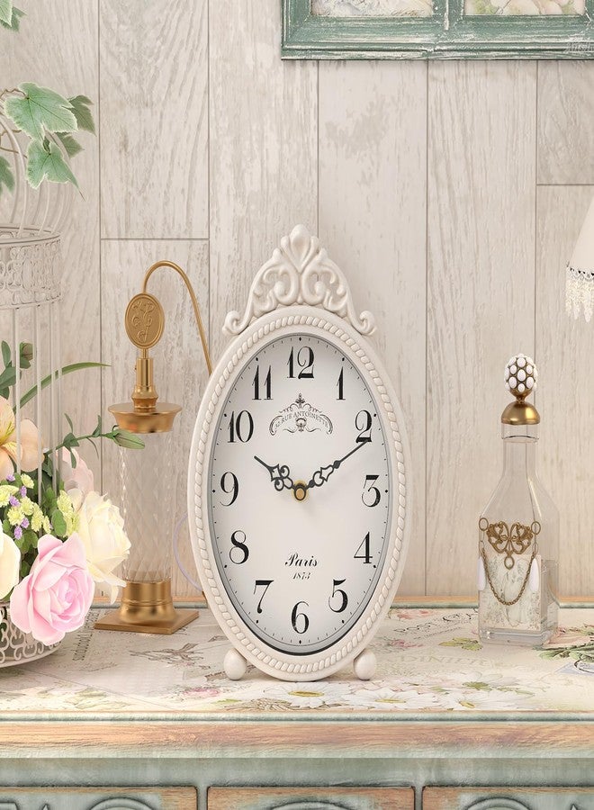 Abdurey Vintage Table Clock on Stand, Desk and Shelf Decorative Clock, French Rustic Style Antique White Mantel Clocks for Living Room,Farmhouse,Bedroom,Bedside,Gift Clocks - Image 5